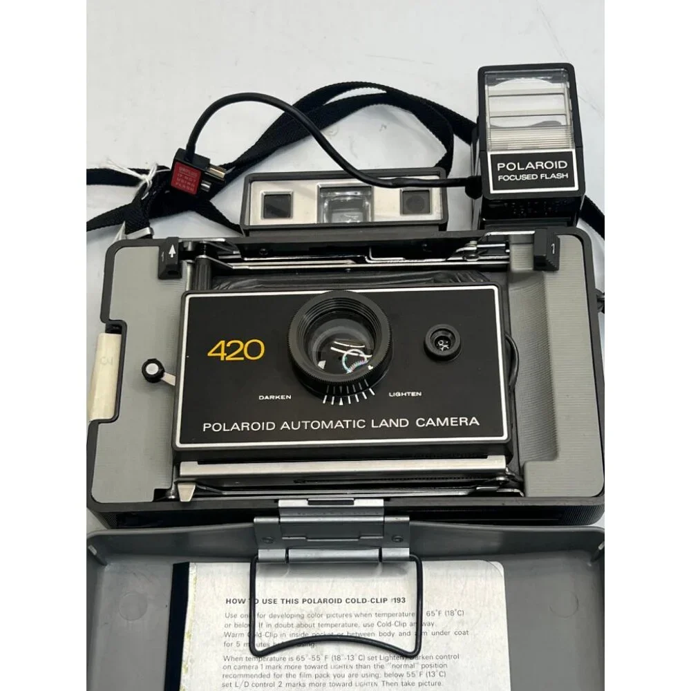 1970s Polaroid 420 Automatic Land Camera with Polaroid Focused Flash, Tested